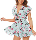 Women's Sexy V-Neck Self-Tie Front Romper - Flowy Boho Mini AGQT