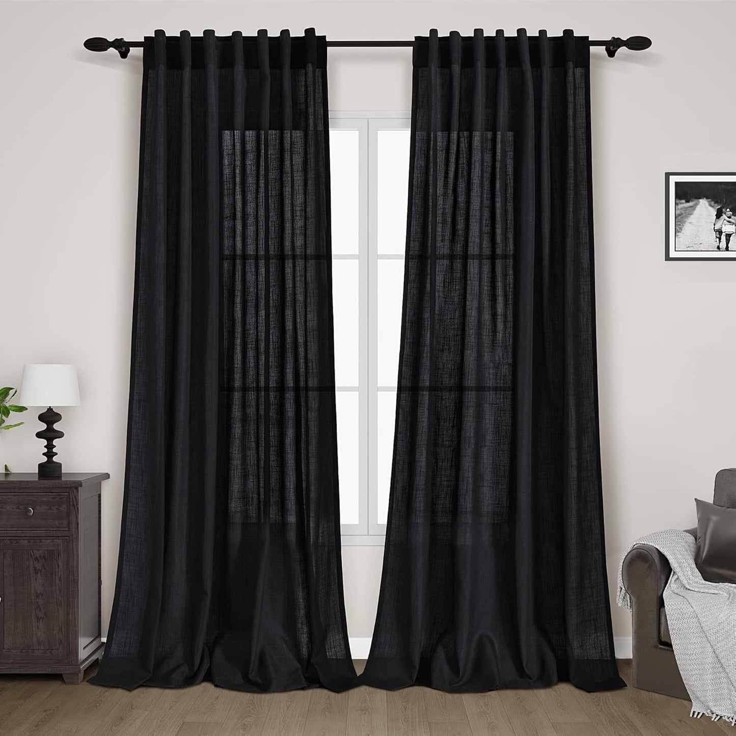 Nanspring Black Curtains 95 Inches Long for Modern Farmhouse