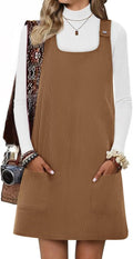 Yousify Womens Corduroy Overall Dress Square Neck A-Line Mini