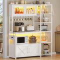 Bakers Rack with Power Outlet and LED Light - Farmhouse Coffee Bar