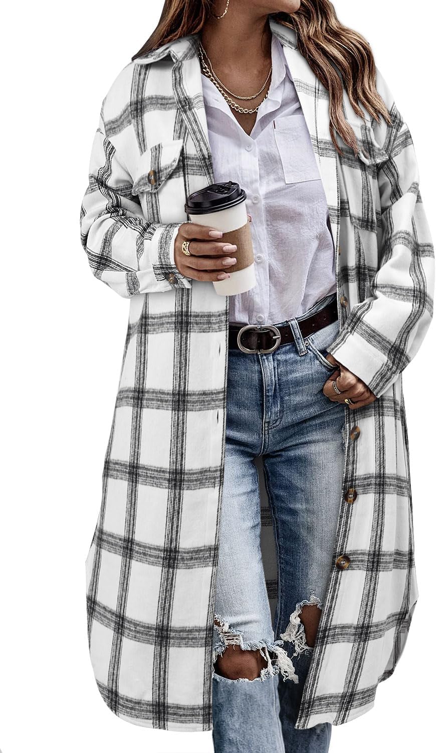 Stylish Womens Plaid Shacket Jacket for Casual Outfits