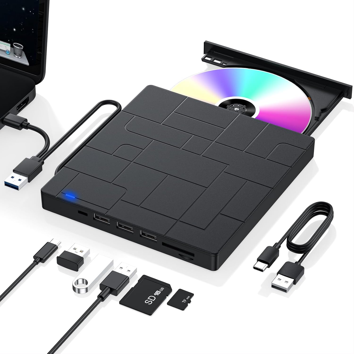 7-in-1 USB Slim CD/DVD Drive for Laptop