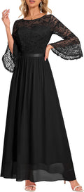 Women's Formal Bell Sleeve Maxi Dress - Elegant Lace Chiffon Evening