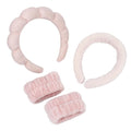 Spa Headband Set for Washing Face and Wristband - Soft Terry Pink