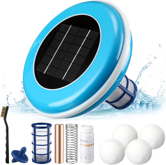 Qualirey Solar Pool Ionizer with Scum Balls for Clean Water
