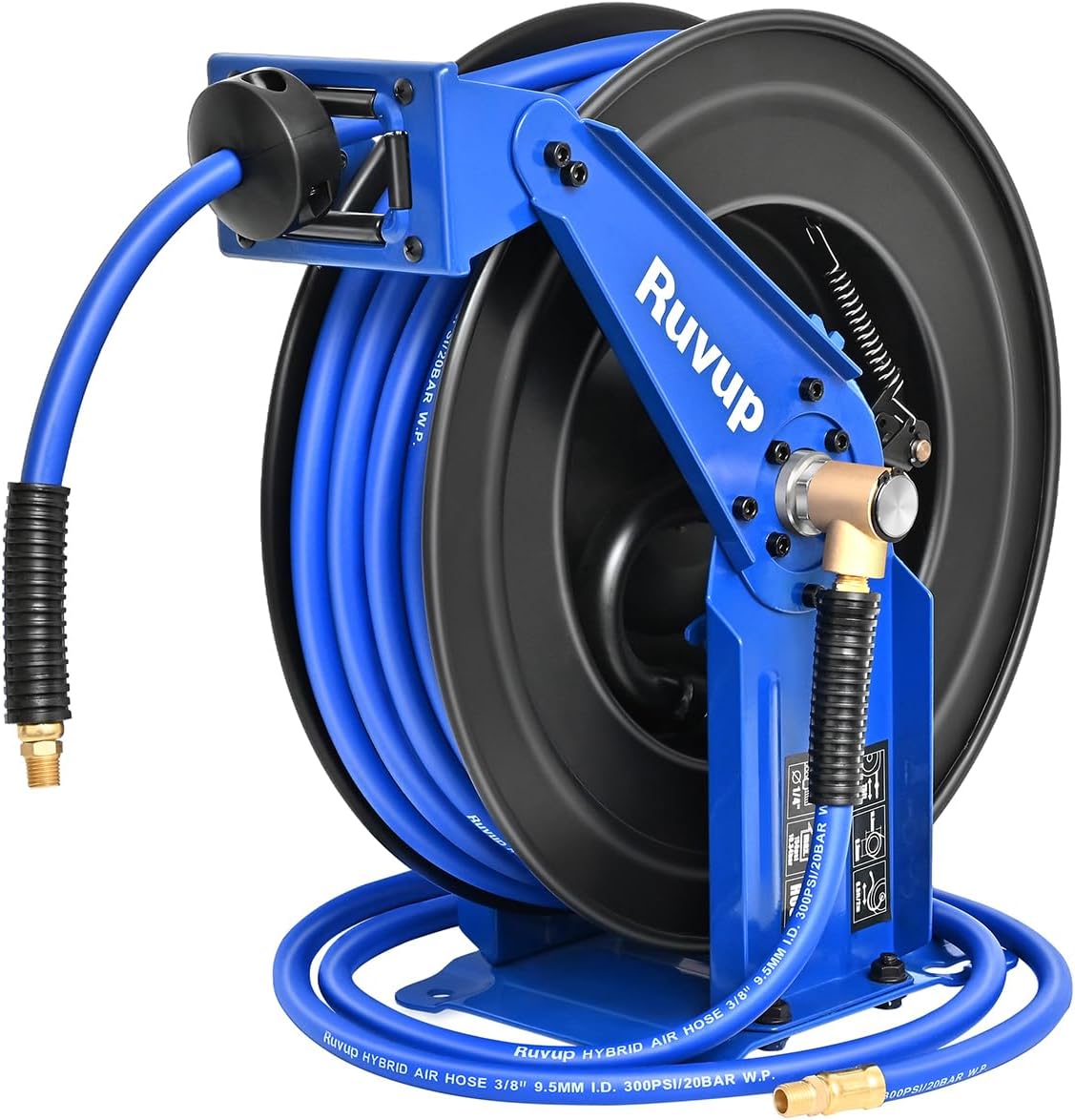 Ruvup Retractable Air Hose Reel with 75ft Hybrid Hose for Tools
