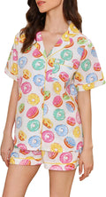 LUBOT 100% Cotton Pajamas for Women - Short Sleeve 2 Piece Set