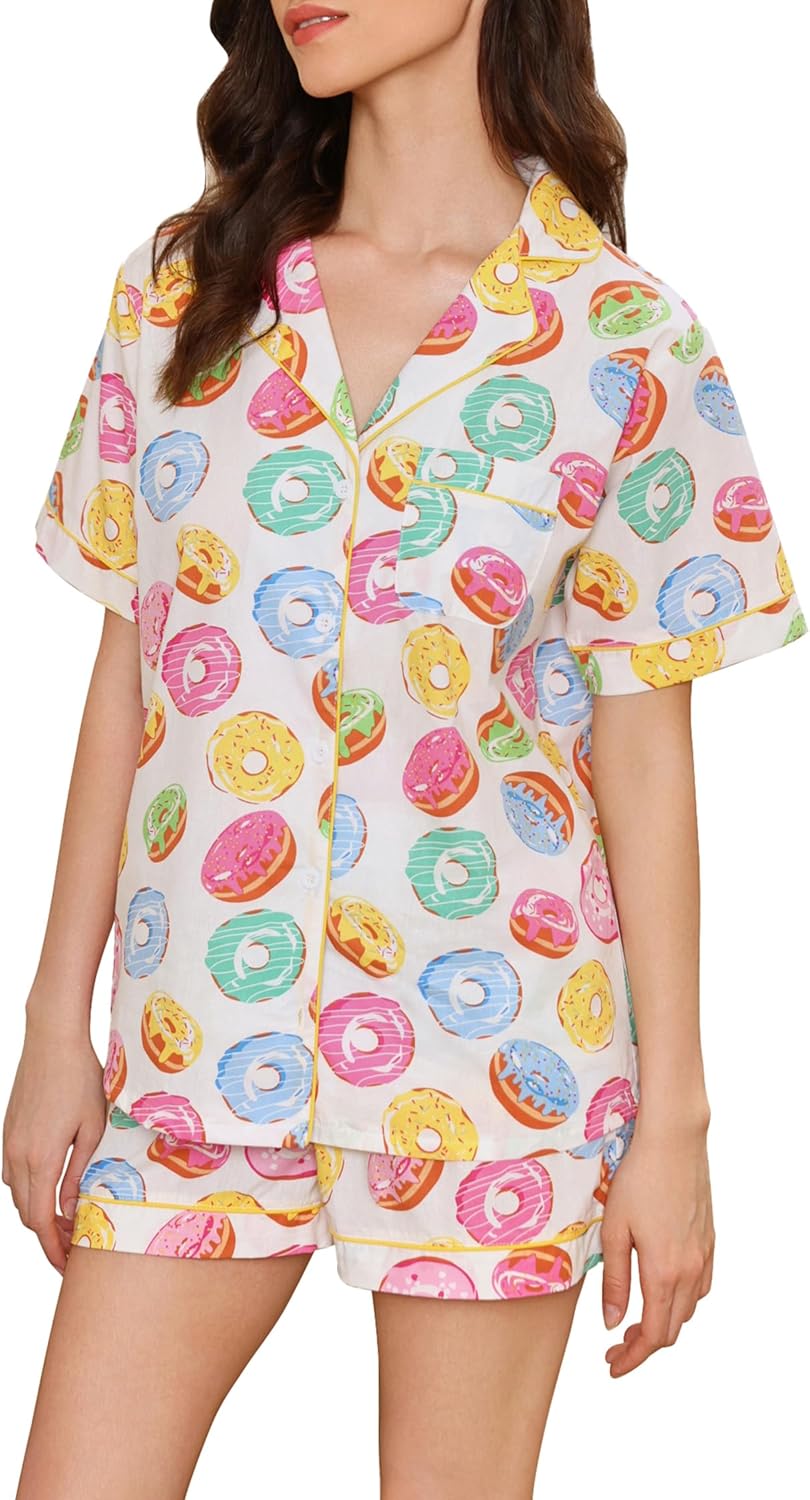 LUBOT 100% Cotton Pajamas for Women - Summer Sleepwear Set