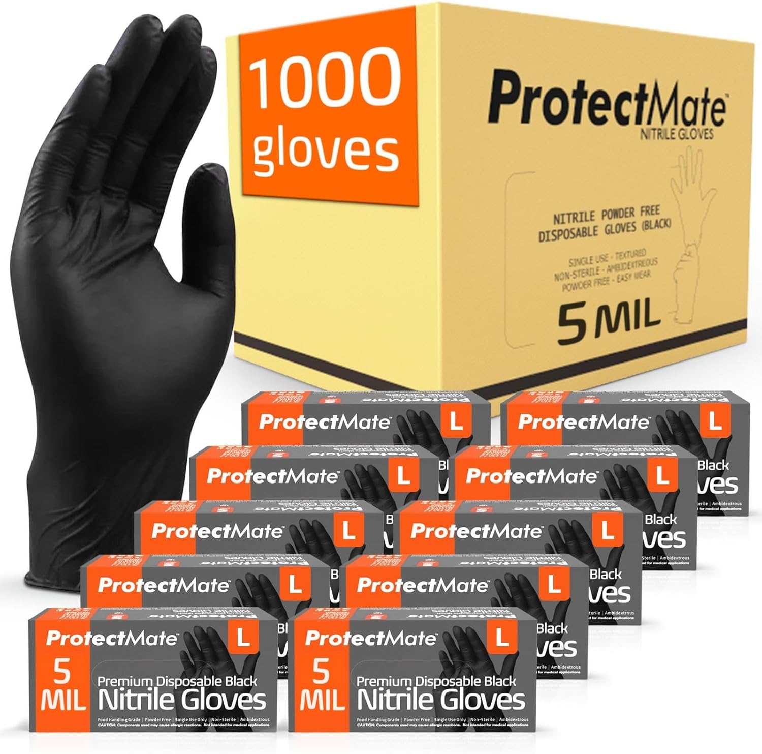 5 Mil Black Nitrile Gloves for Food Prep - Durable & Safe