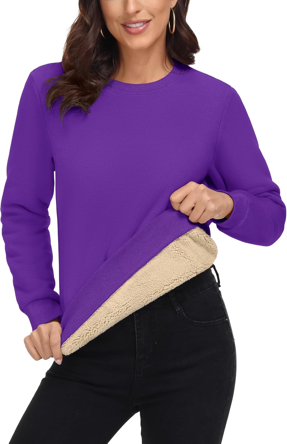 Sherpa Lined Sweatshirts for Women - Warm Fleece Pullover Tops