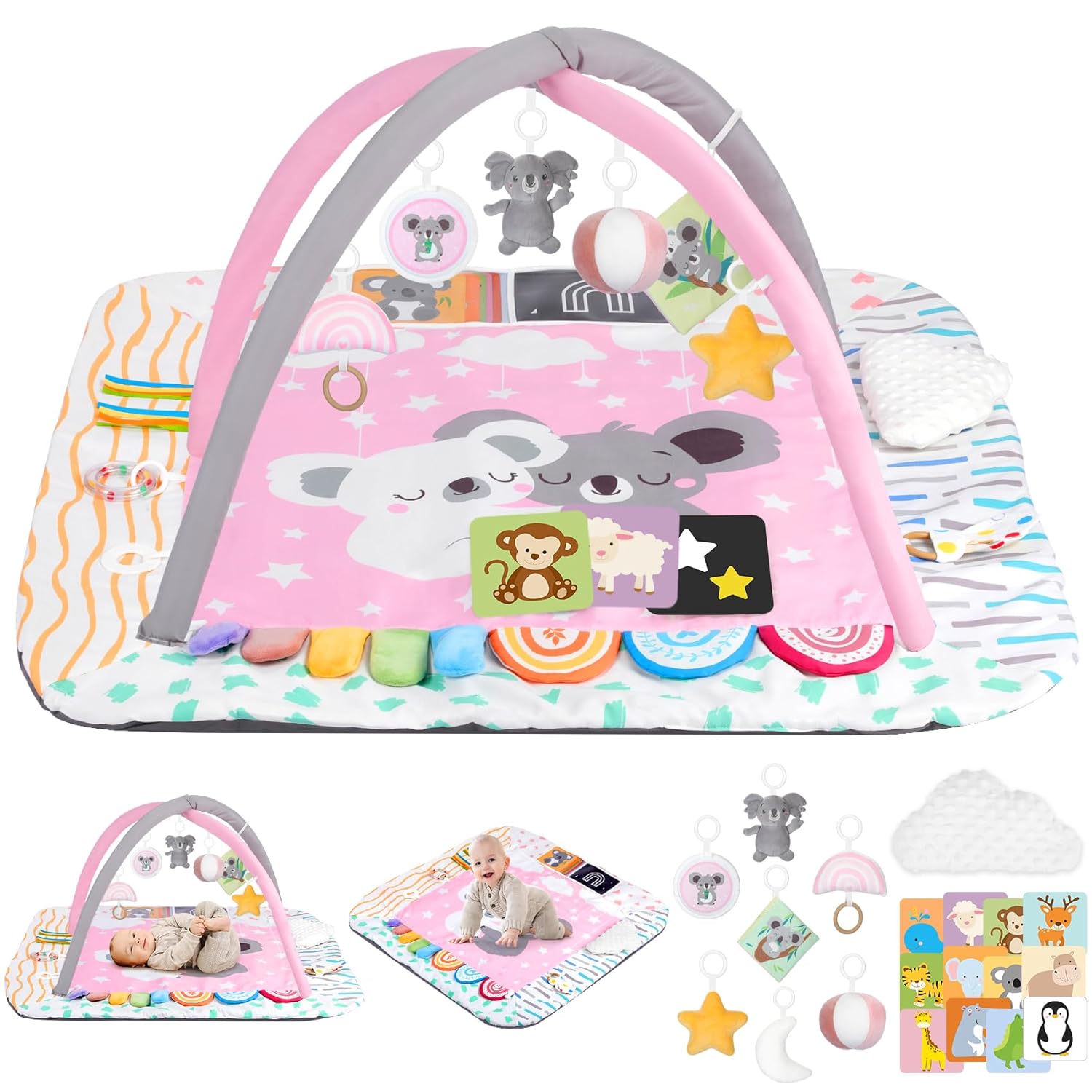 Baby Play Mat Activity Gym with Tummy Time Pillow for Growth