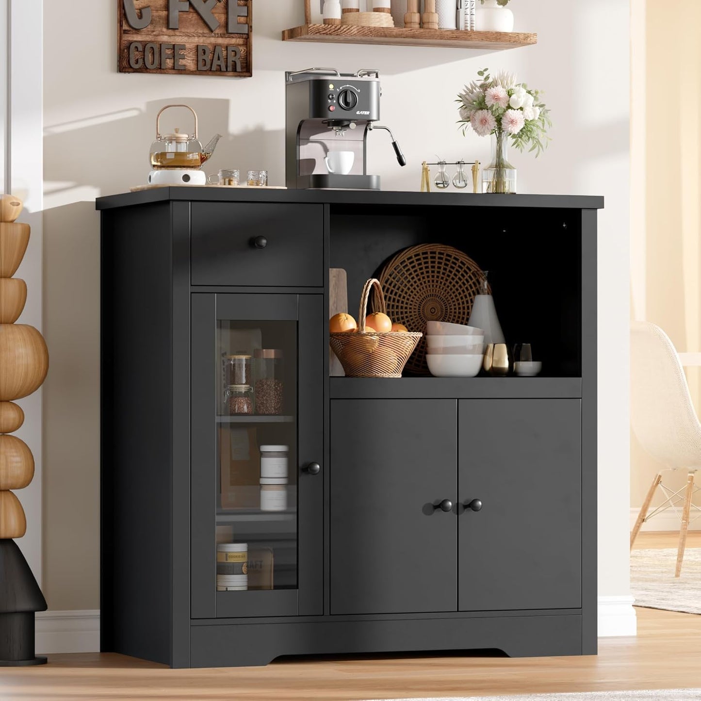 Adjustable Shelf Black Microwave Cabinet - Organize in Style