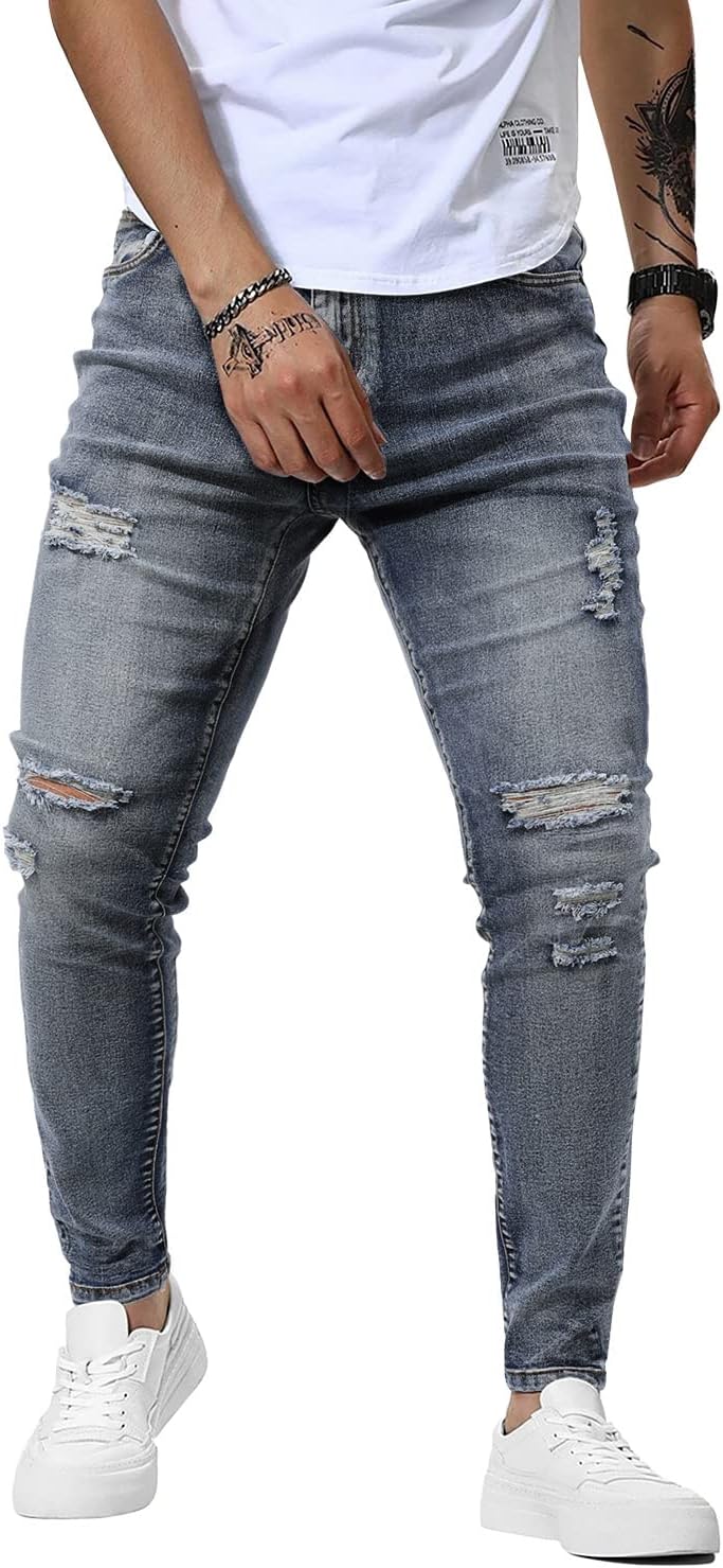 Woenzaia Mens Jeans Slim Fit Skinny Denim Stretch Tapered Pants