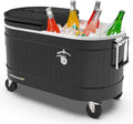 Permasteel Rolling Patio Cooler Large Outdoor Ice Chest - Rustic 80-Qt