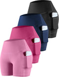 CHRLEISURE Womens Biker Yoga Shorts with Pockets - 4 Pack (Style VYYD)