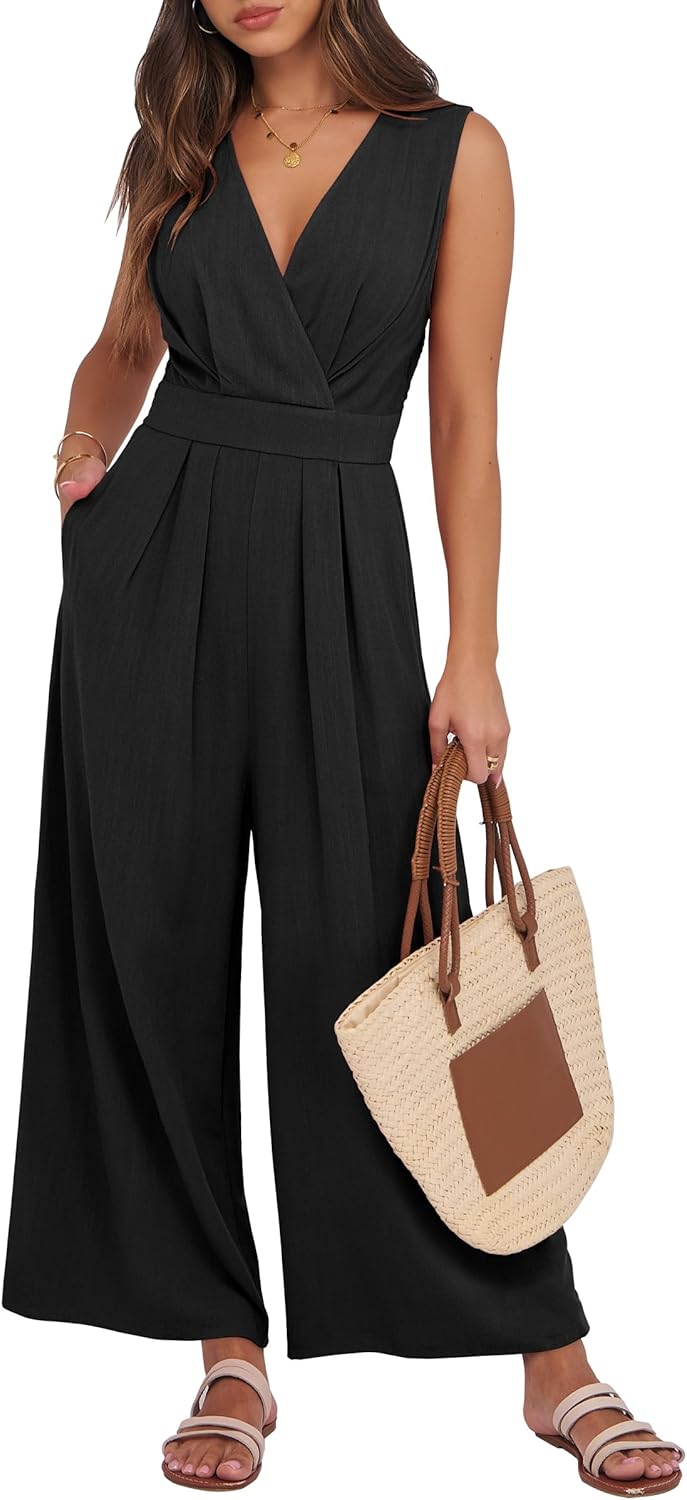 Elegant Women's Sleeveless V Neck Jumpsuit for Summer Style