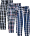 Men's Cotton Pajama Pants 3-Pack - Lightweight Plaid Sleep Bottoms