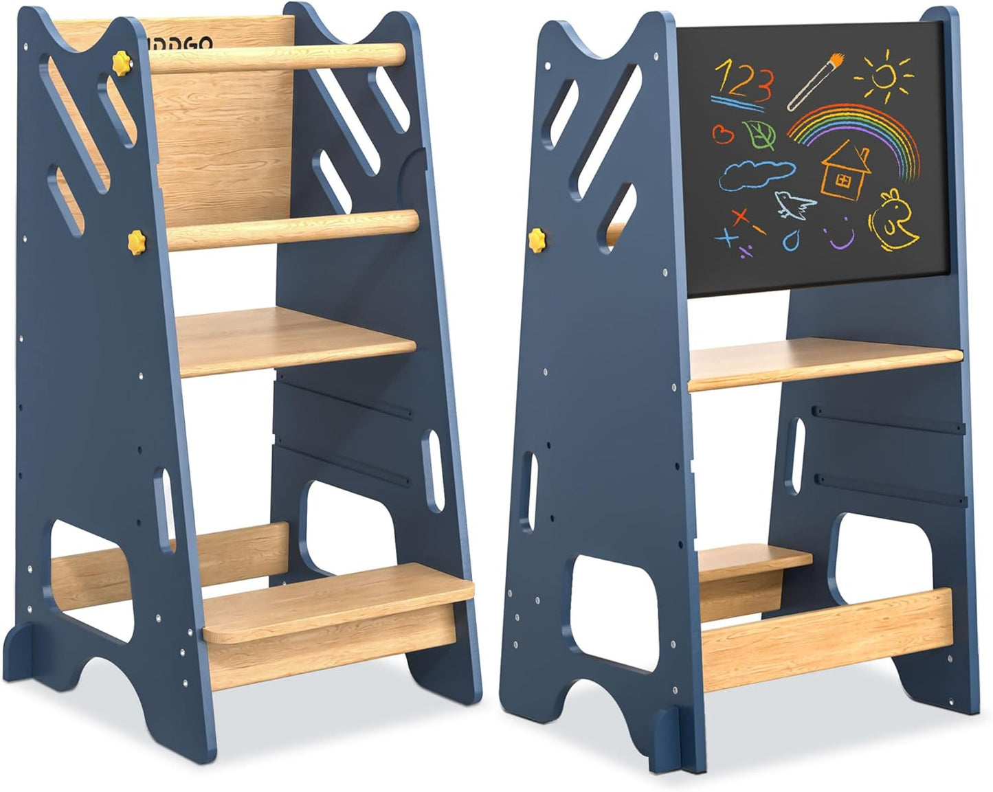 Toddler Standing Tower with Safety Rail & Chalkboard for Fun