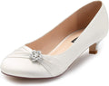 Women Closed Toe Satin Kitten Heels - Comfortable Rhinestone Pumps