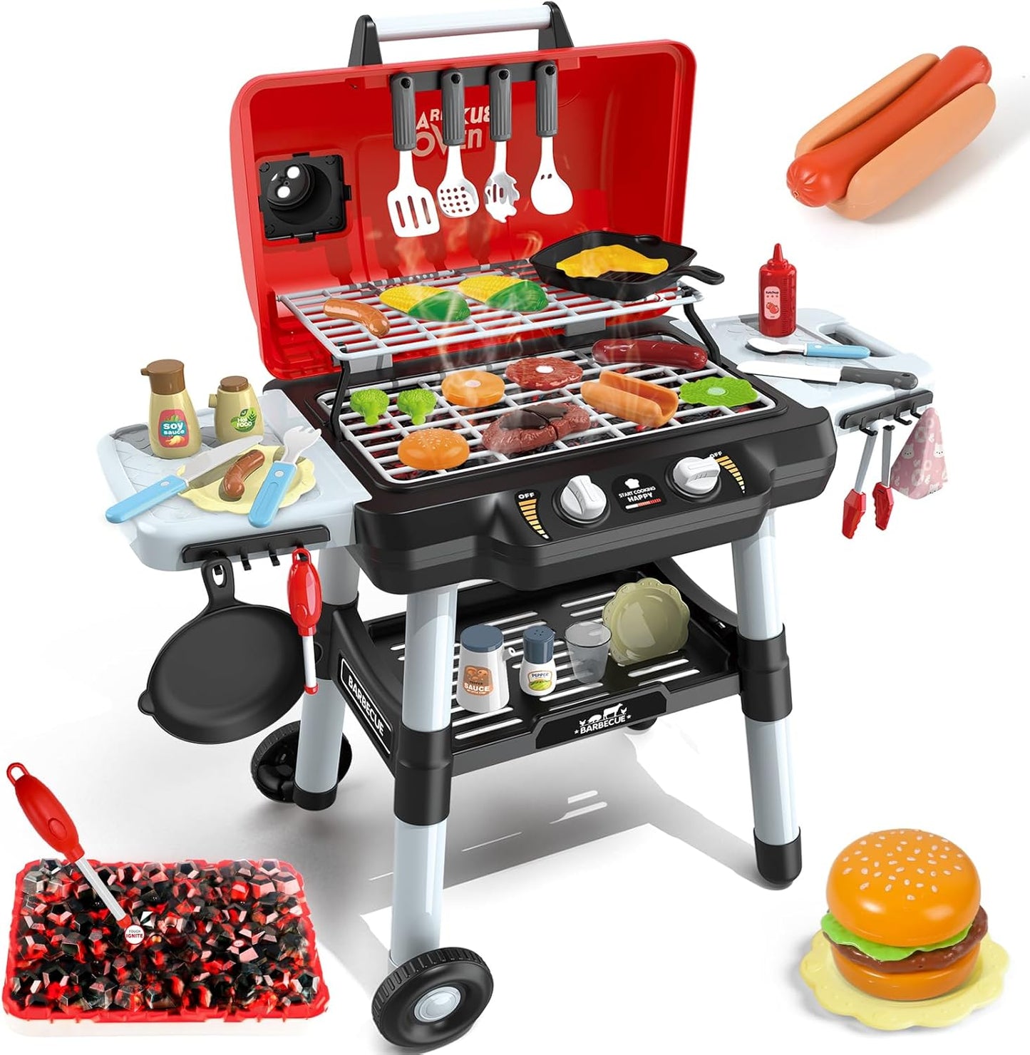 Kids BBQ Grill Playset with Smoke Sound Light for Toddlers