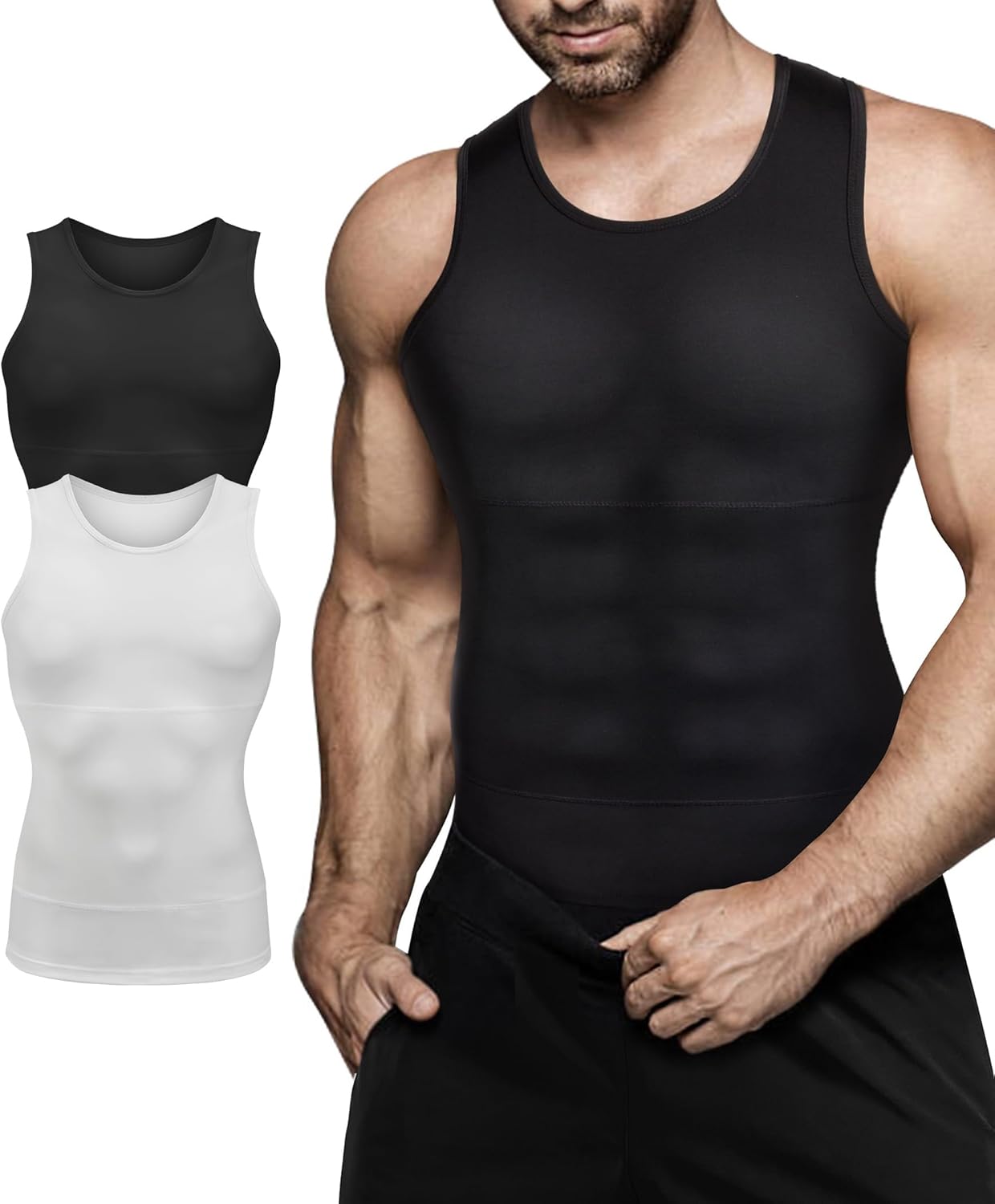 Mens Compression Shirt Slimming Body Shaper Vest for Workouts