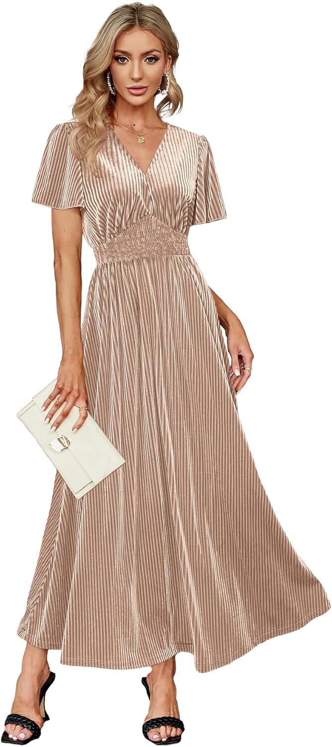 Elegant V Neck Velvet Maxi Dress for Weddings and Events