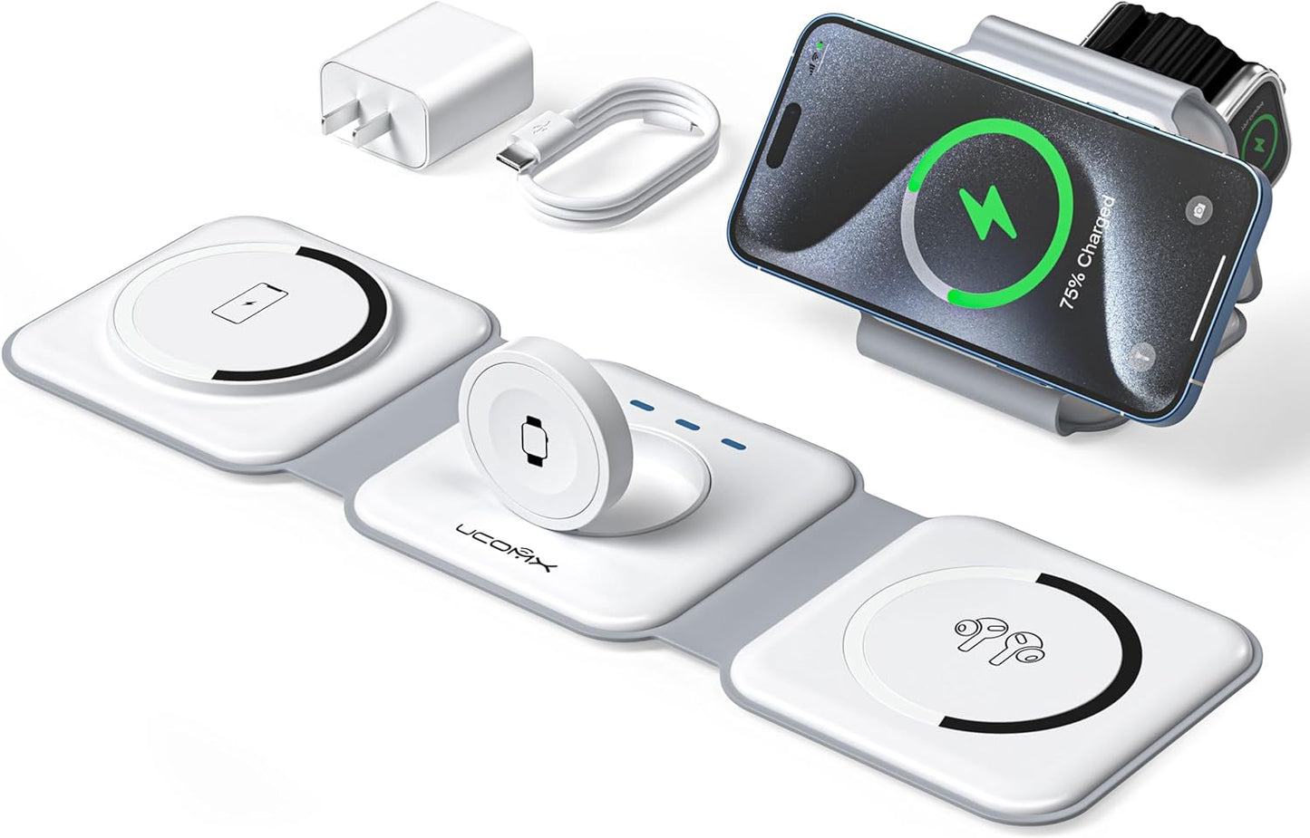 UCOMX Foldable 3-in-1 Wireless Charger: Charge Multiple Devices On-the-Go!