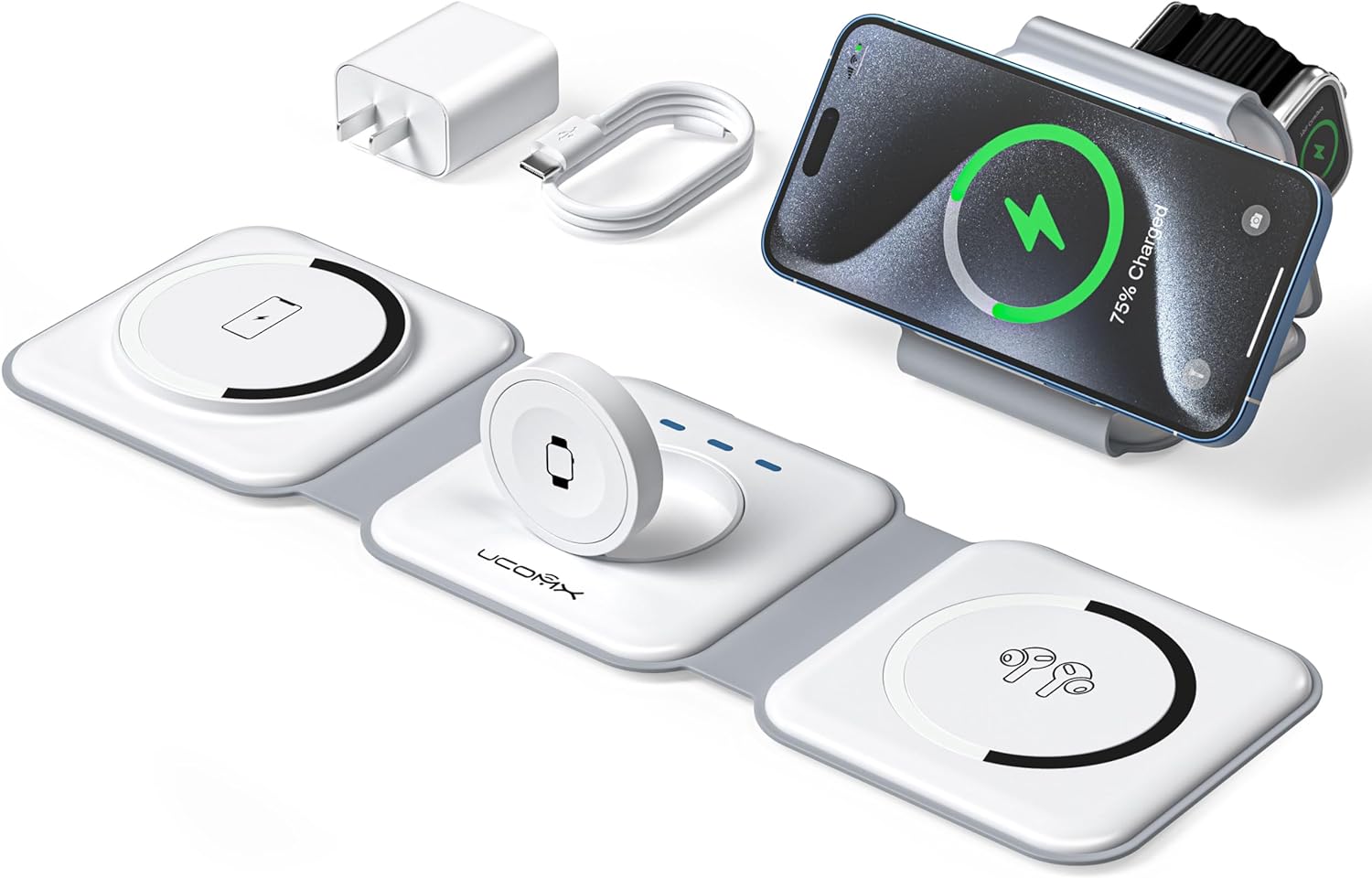 UCOMX Foldable 3-in-1 Wireless Charger: Charge Multiple Devices On-the-Go!
