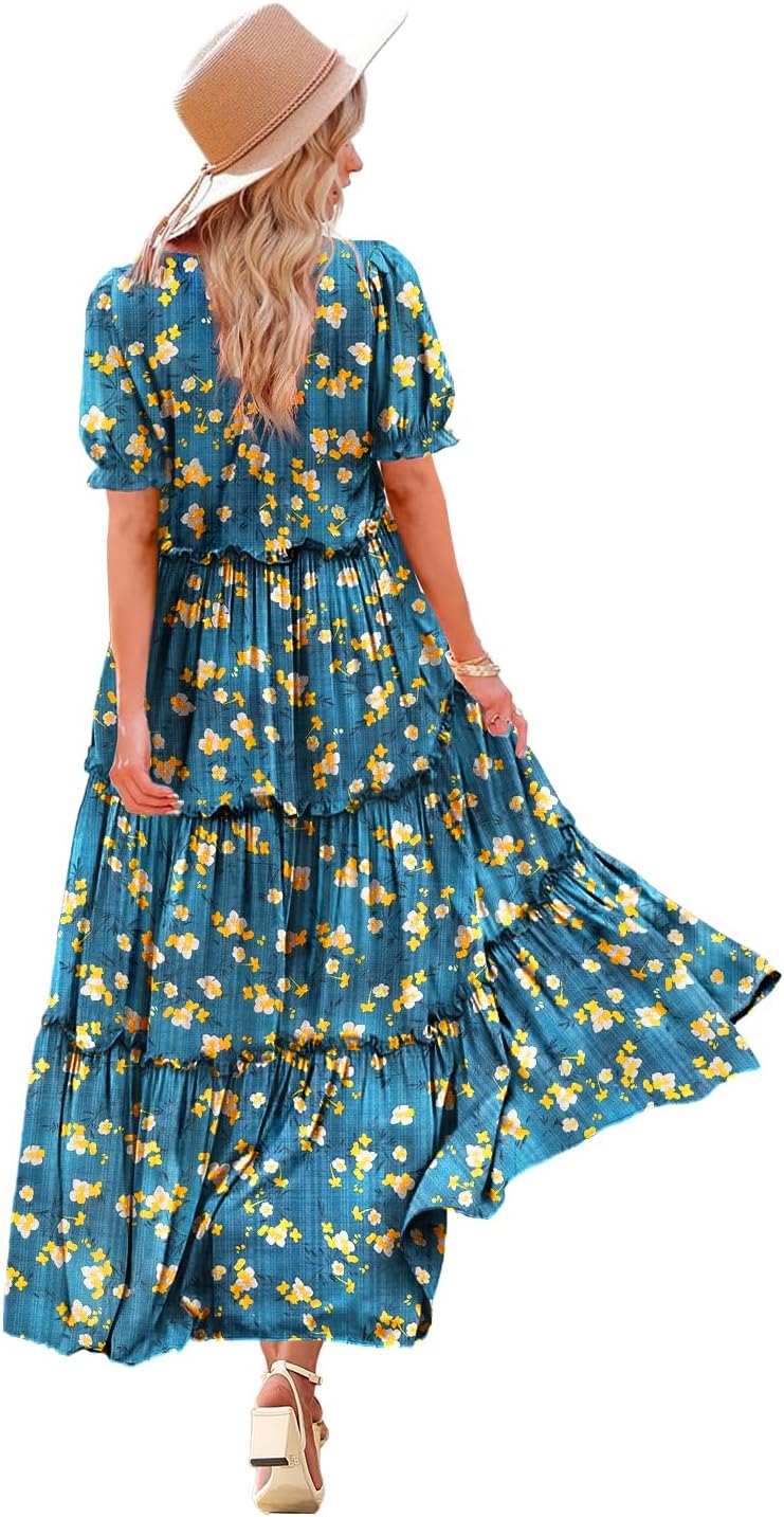 YESNO Summer Casual Bohemian Floral Maxi Dresses for Women