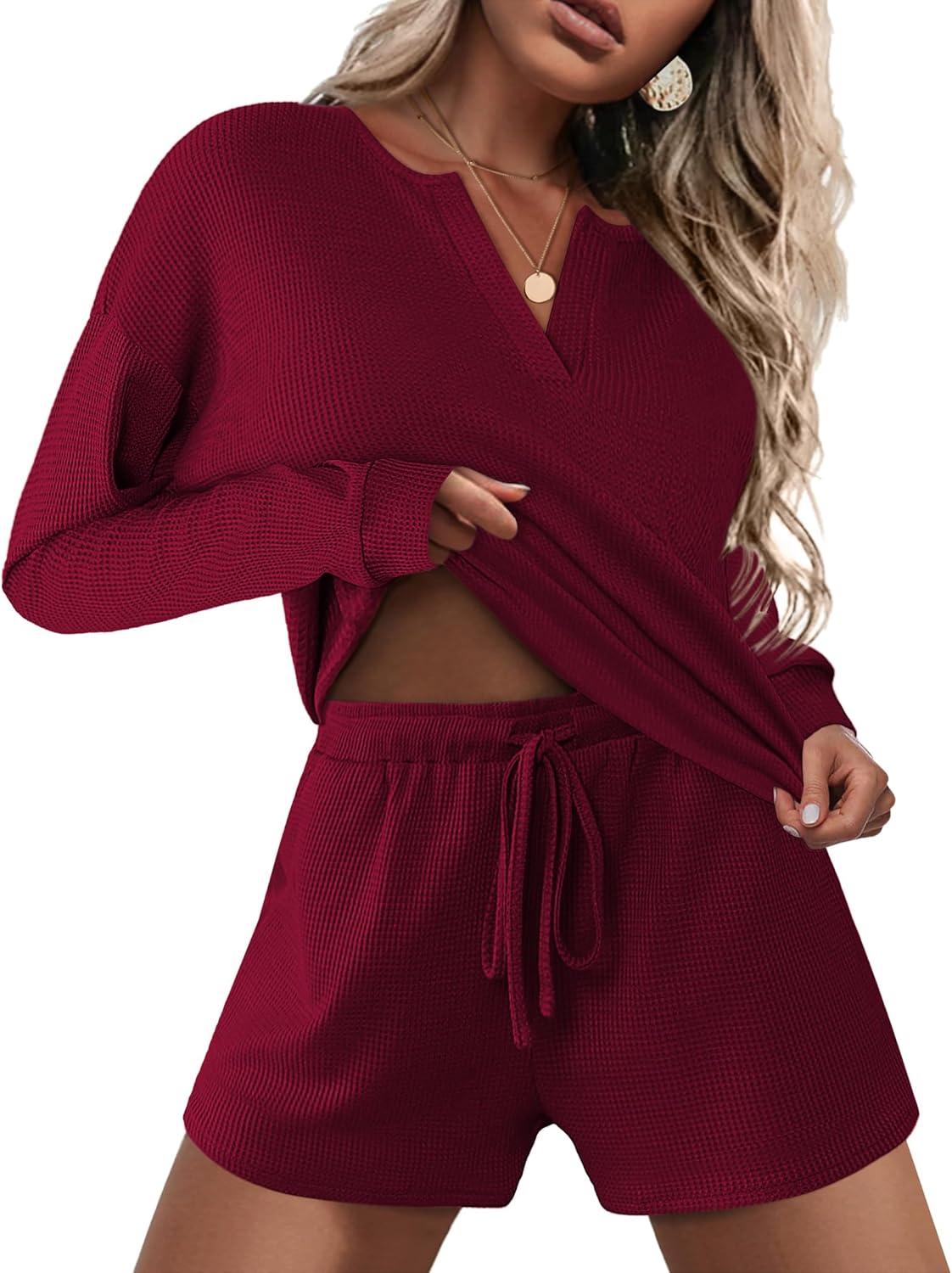 Ekouaer Pajama Set for Women Waffle Knit Lounge Sets Comfort