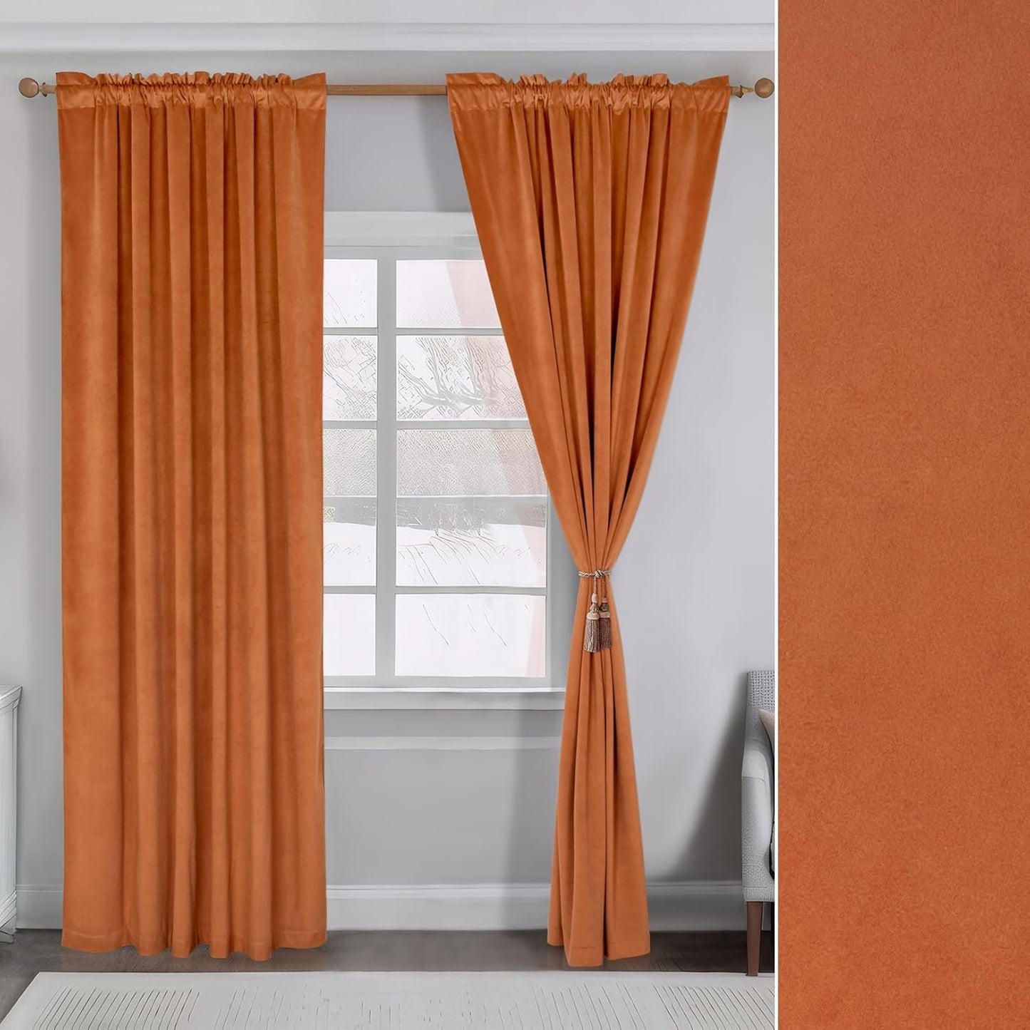 DUOBAO Luxury Burnt Orange Velvet Blackout Curtains - Set of 2
