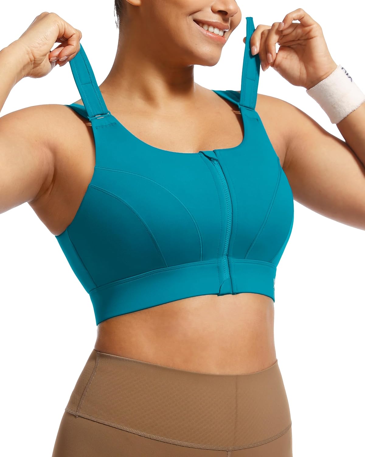 Adjustable High Impact Sports Bras for Women with Zip Front