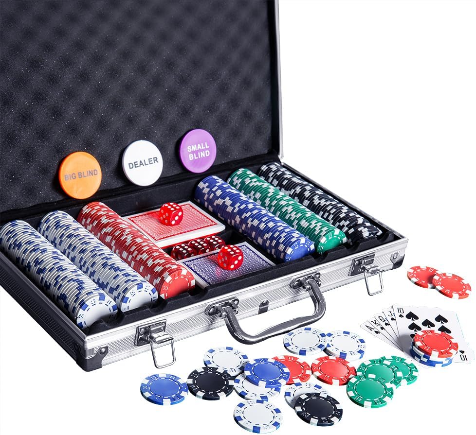 300PCS Poker Chip Set with Aluminum Case for Texas Holdem Fun