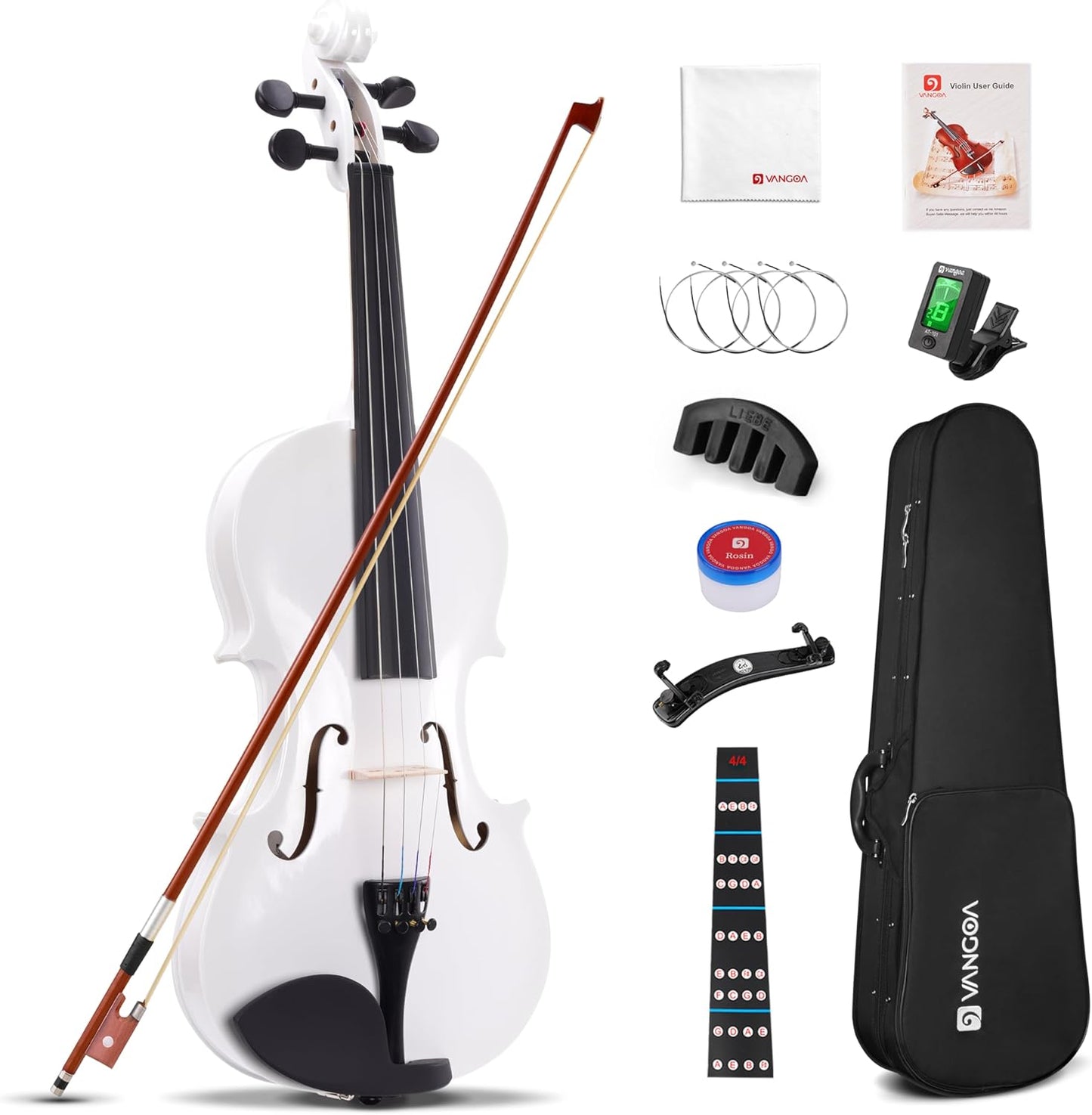 Vangoa 4/4 White Violin Set for Beginners with Accessories