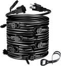 50FT 16 Gauge 3 Prong Extension Cord - 7-Socket Outdoor Power Strip