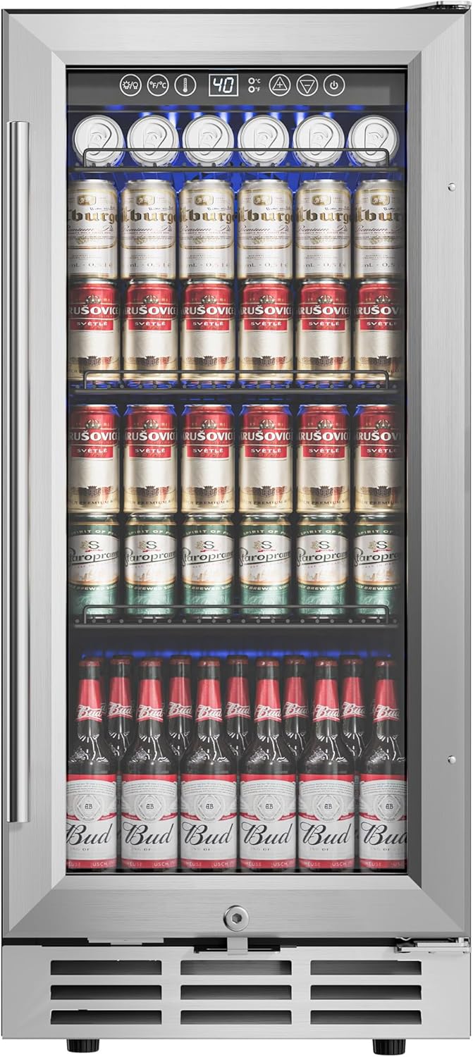 15 Beverage Refrigerator Cooler for Home with LED Light and Design