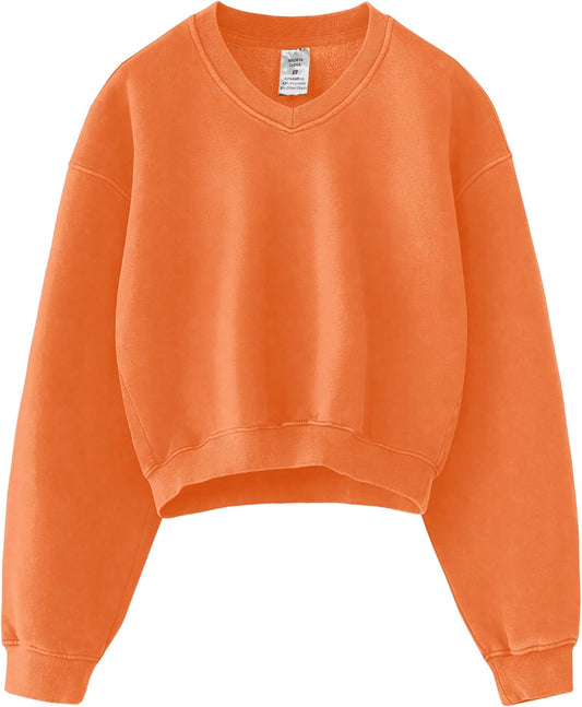 Hatant Women Acid Wash Hoodie - Stylish V-neck Long Sleeve Sweatshirt
