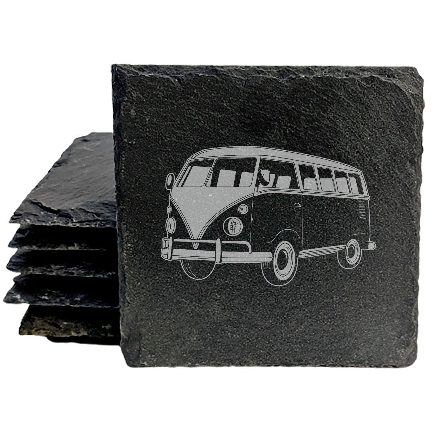 Vintage VW Bus Coasters - Unique Slate Drink Mats for Home
