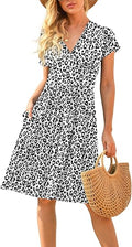 Women's Summer Casual V-Neck Knee Dress with Pockets - Floral & Solid