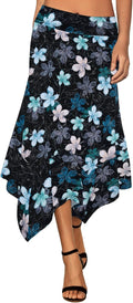 Women's Black A Line Handkerchief Hem Midi Skirt - Flowy Fit