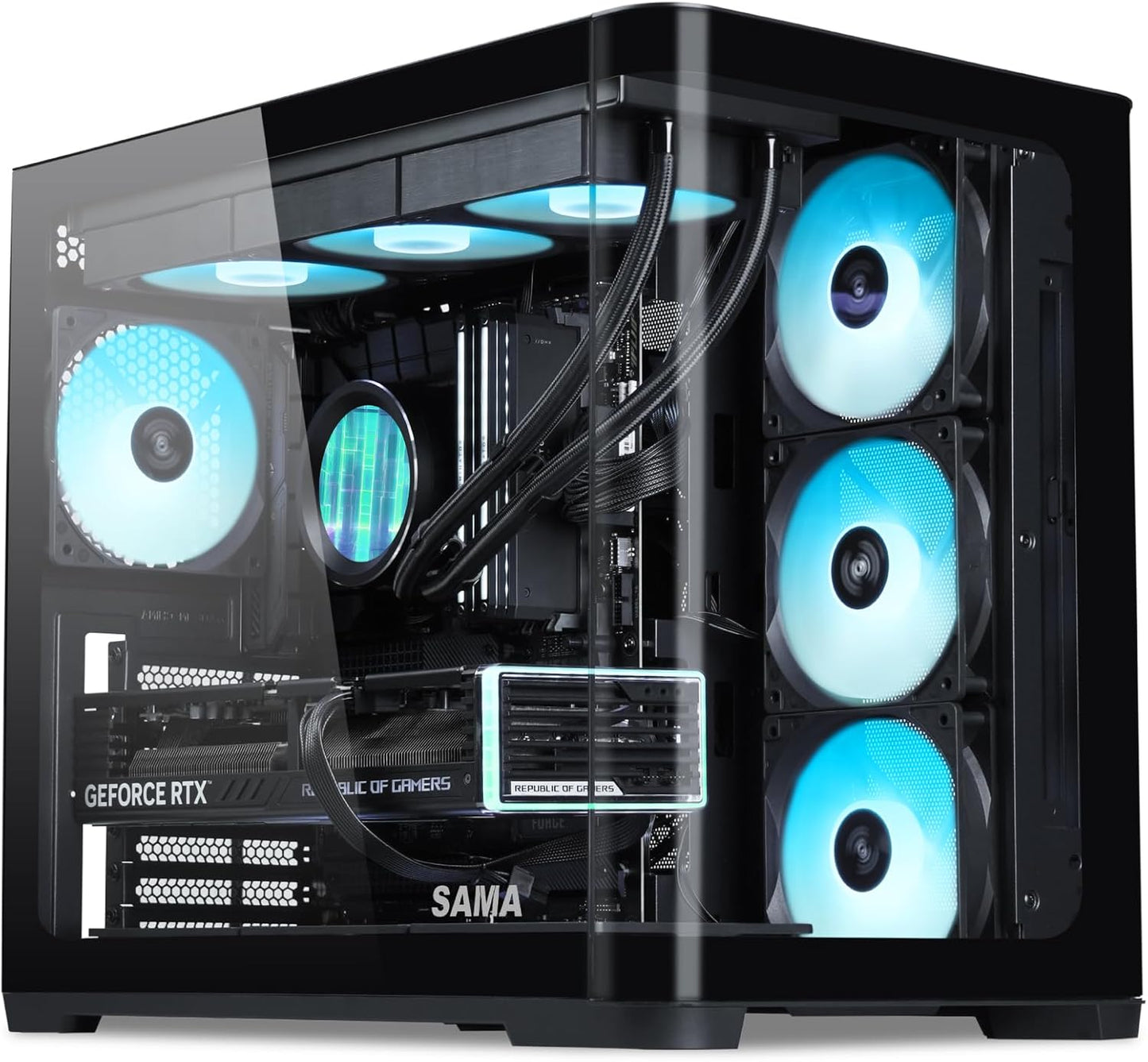 SAMA V60 Mid Tower PC Case with Curved Glass and ARGB Fans
