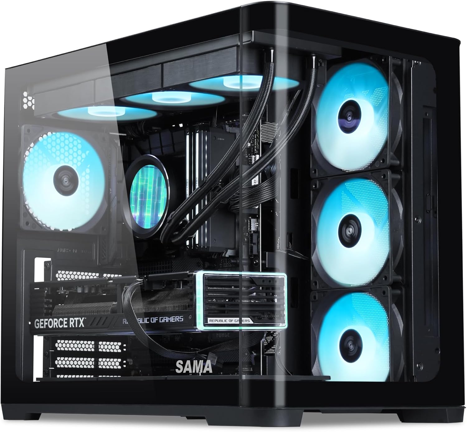 SAMA V60 Mid Tower PC Case with Curved Glass and ARGB Fans