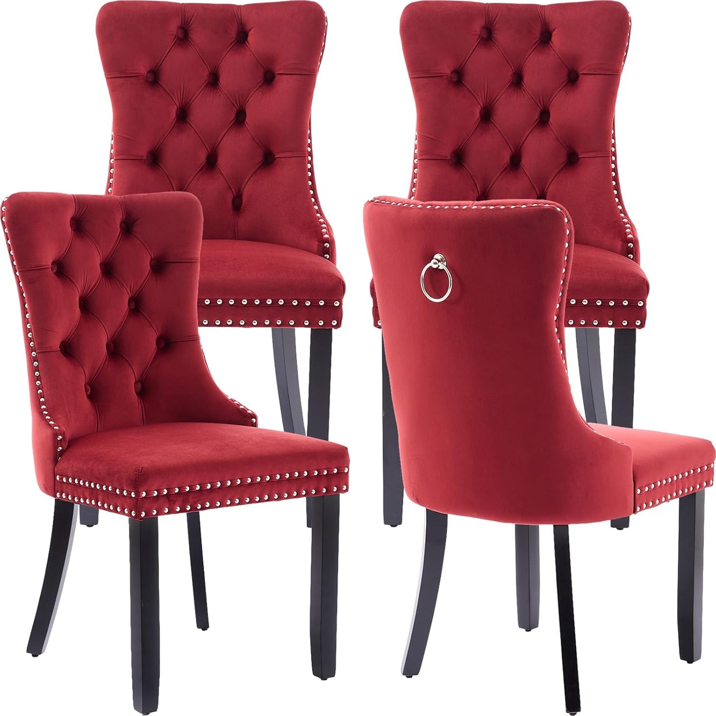 Burgundy Velvet Dining Chairs Set of 4 for Stylish Dining