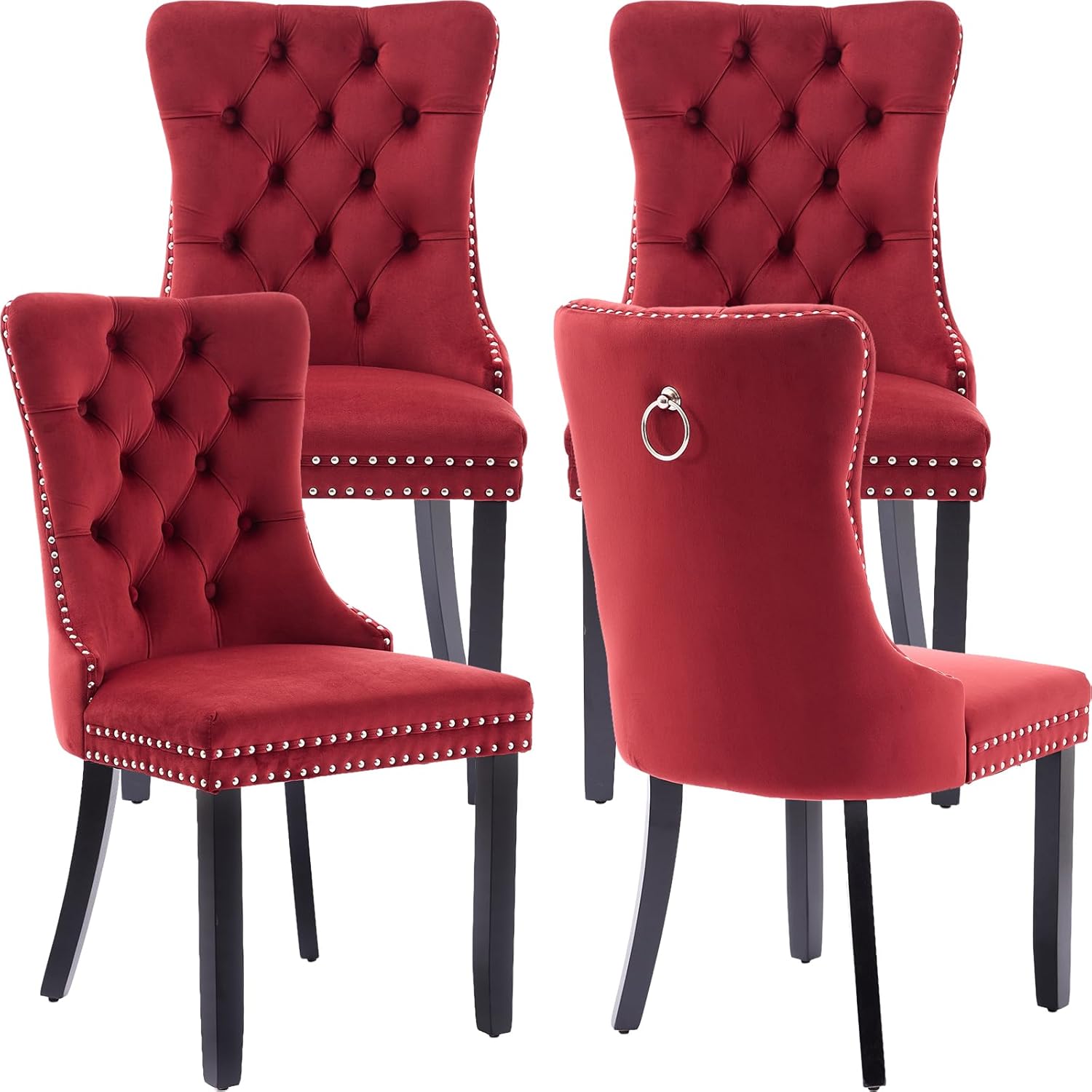 Burgundy Velvet Dining Chairs Set of 4 for Stylish Dining