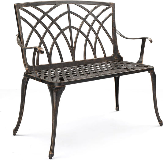 VINGLI 38in Outdoor Bench - Antique Cast Aluminium Garden Seat