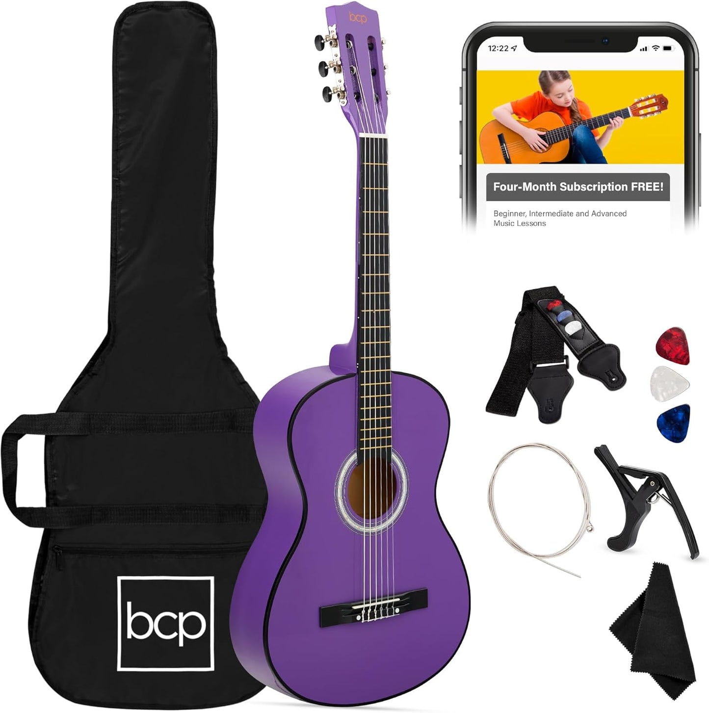 38in Beginner All Wood Acoustic Guitar Starter Kit for All Ages