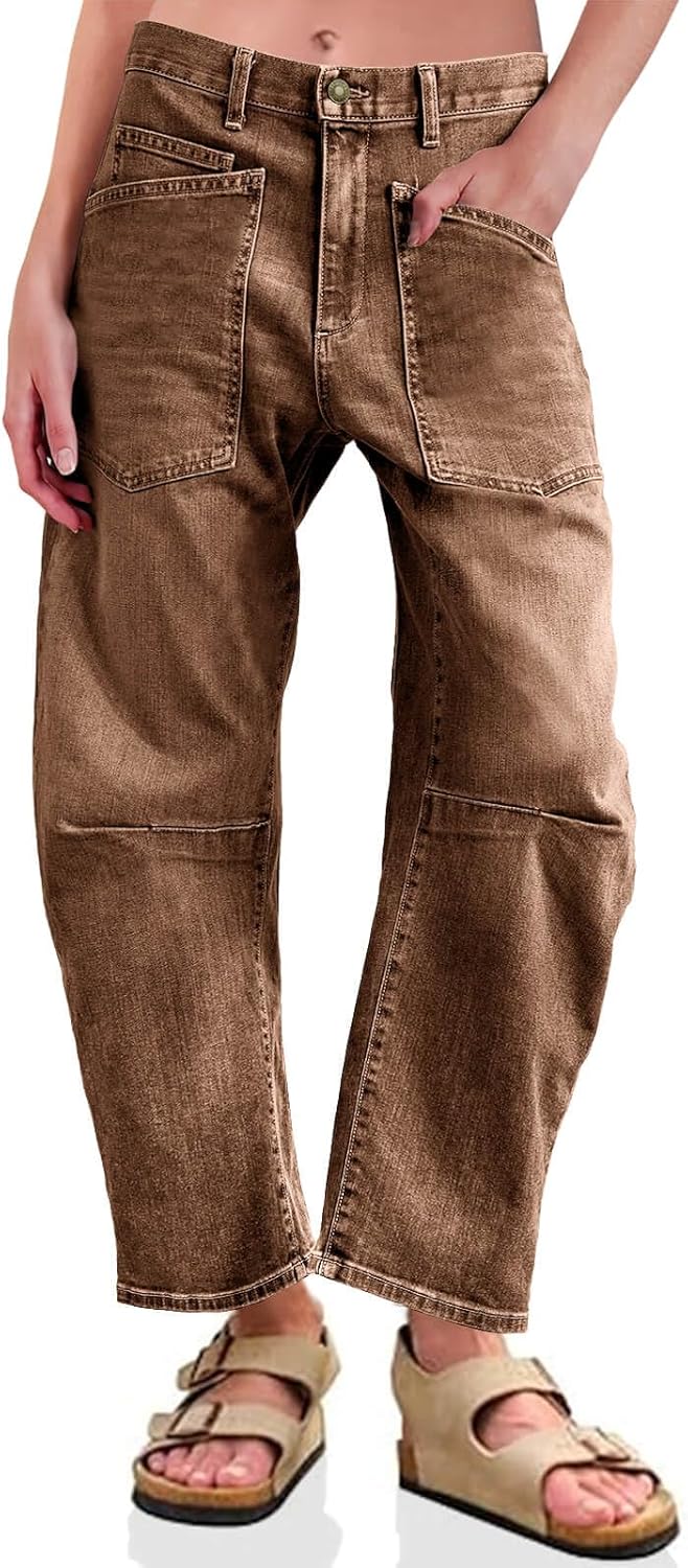 Baggy Barrel Horseshoe Jeans for Women - Vintage High Waisted Denim