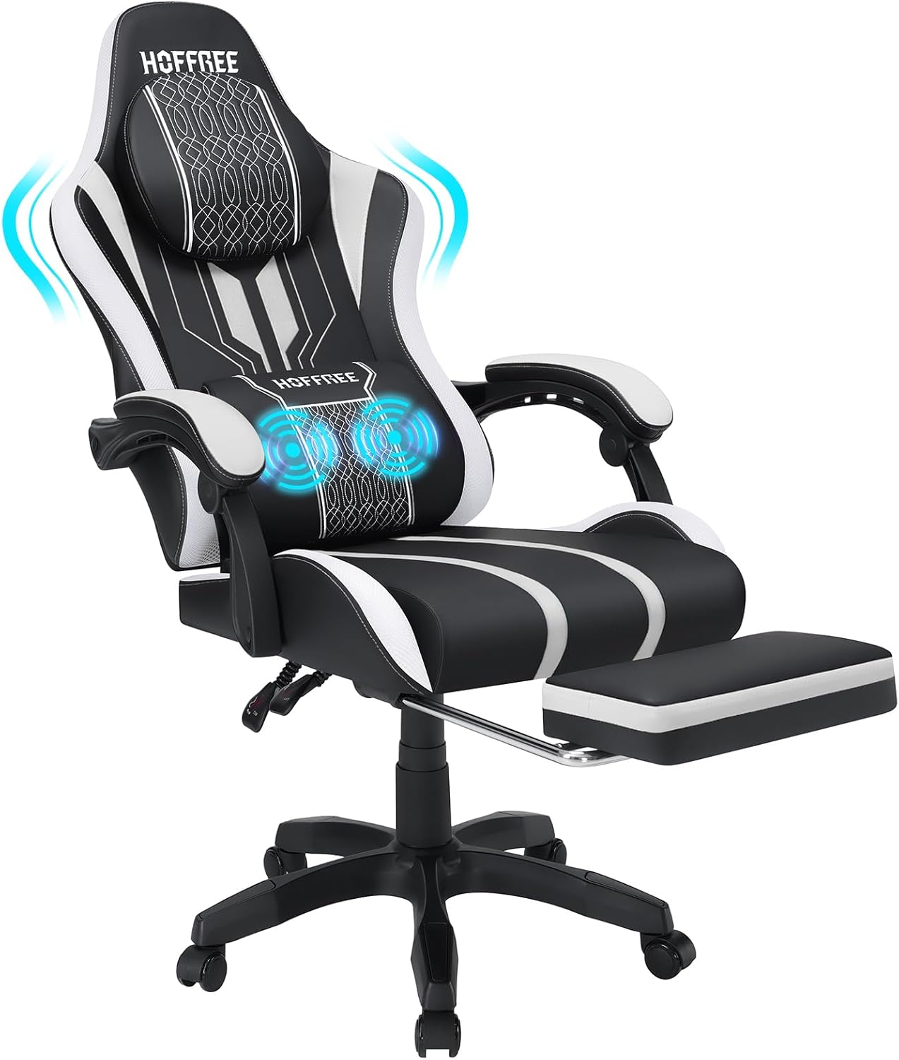 Hoffree Gaming Chair: Massager + Footrest for 400lb Gamers