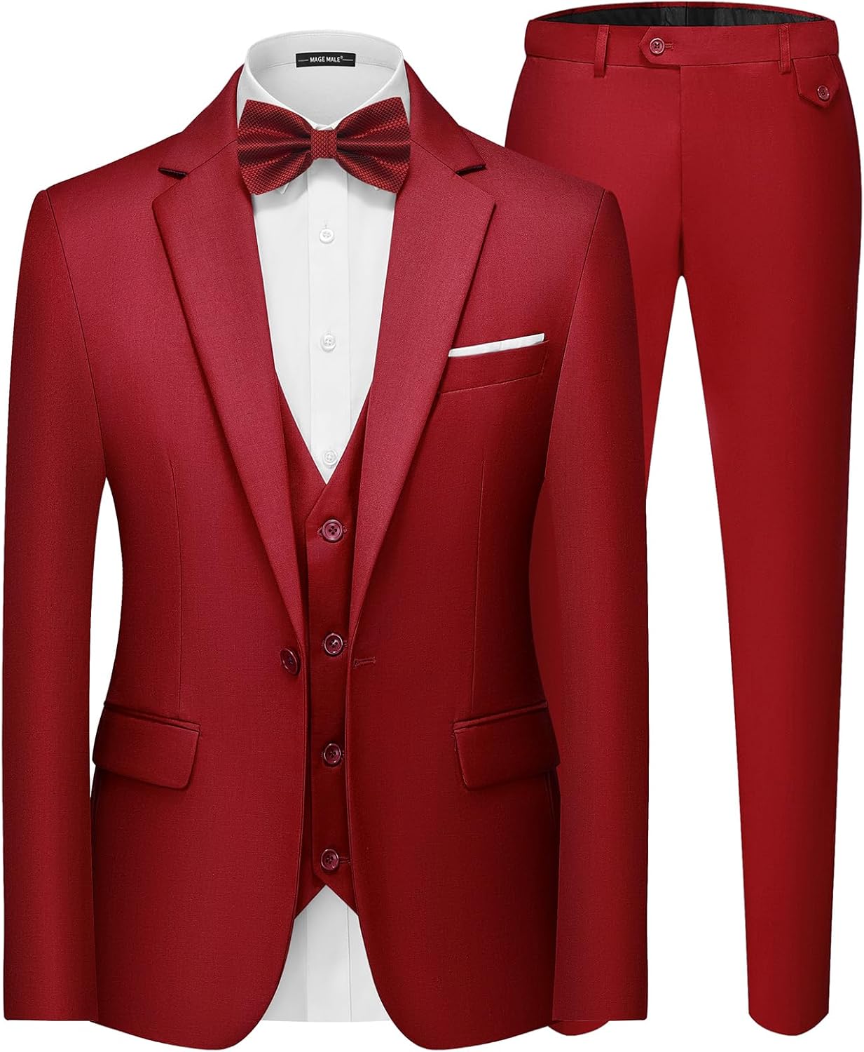 MAGE MALE Men's 3 Pieces Suit Elegant Solid Slim Fit Set