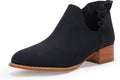 FISACE Ruffled Ankle Boots V Cut Out Pointed Toe Low Heel - Dressy